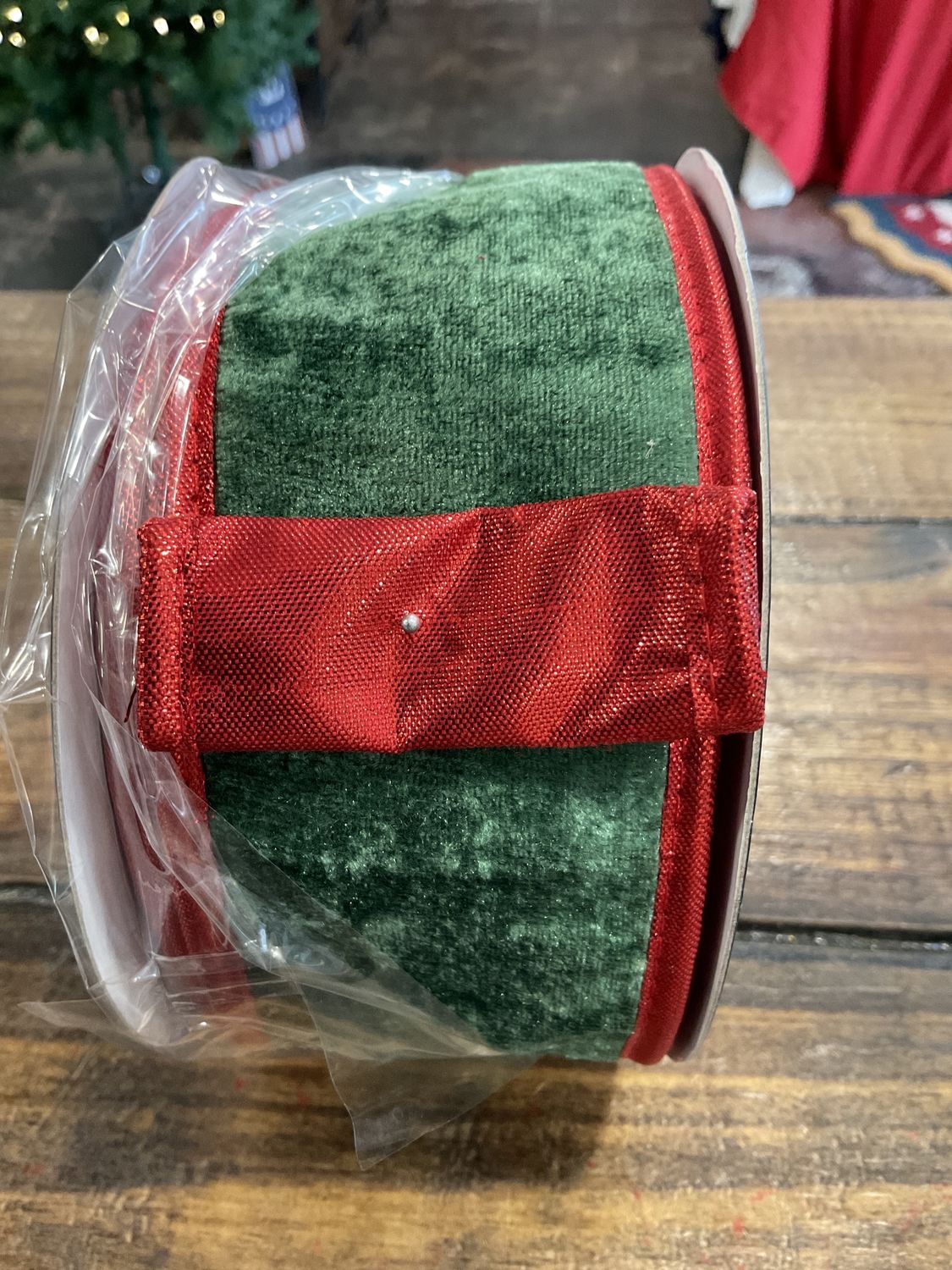 Green Velvet DBL Fused Metallic Dupioni Red Piping