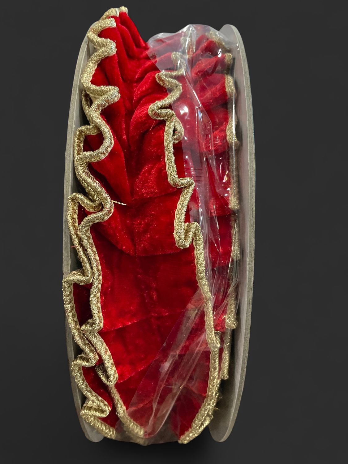 Red Velvet Pleated Metallic Dupion DBL Fused