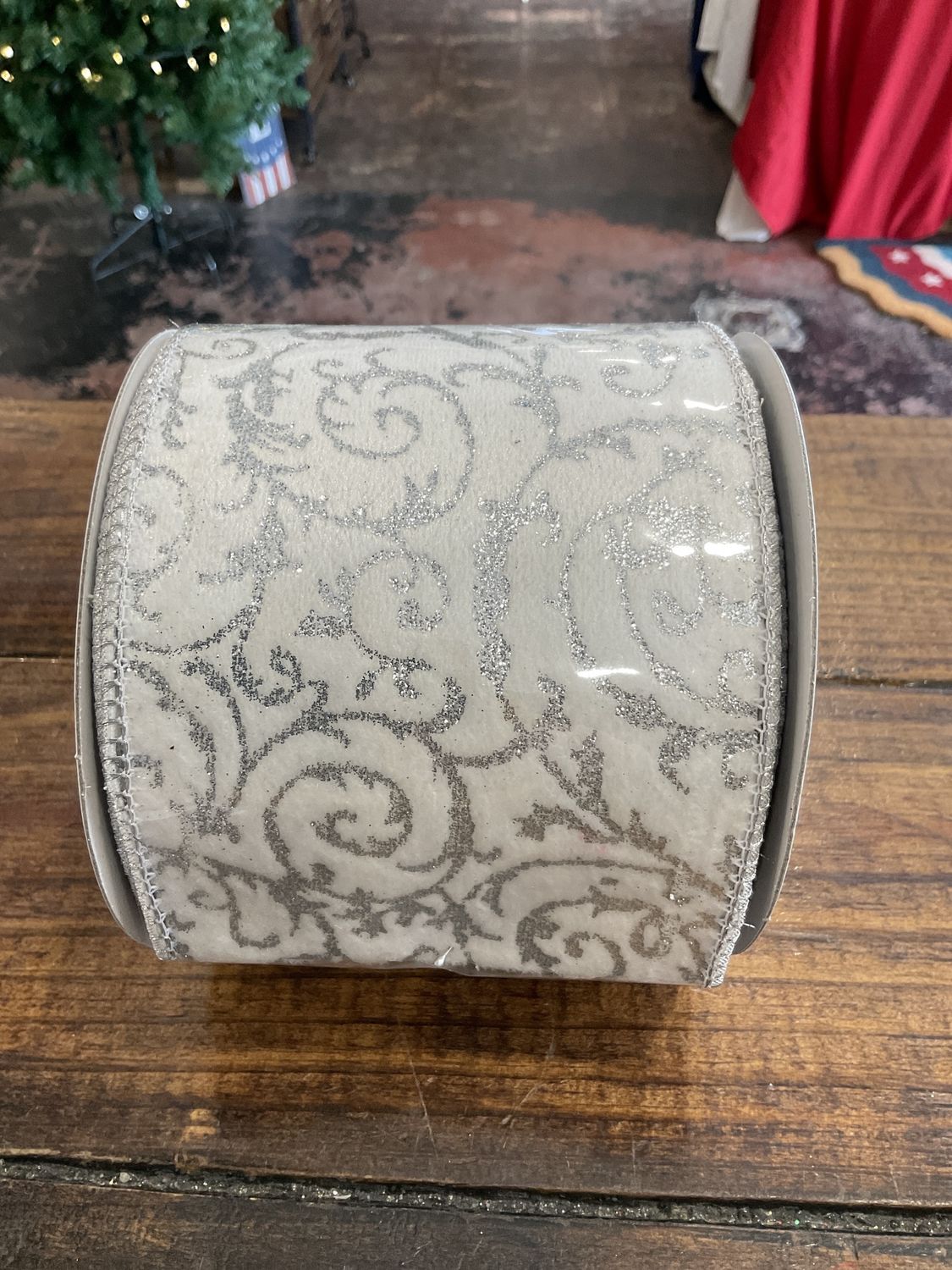 Glitter Filigree deluxe velvet, metallic ribbon, silver