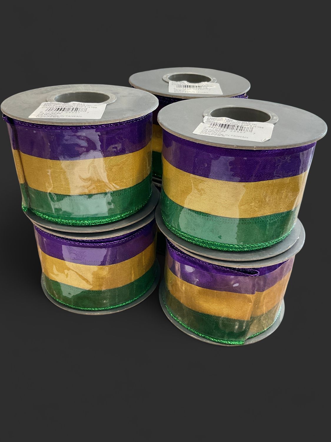 Mardi Gras metallic shine try stripes, ribbon, green, yellow purple