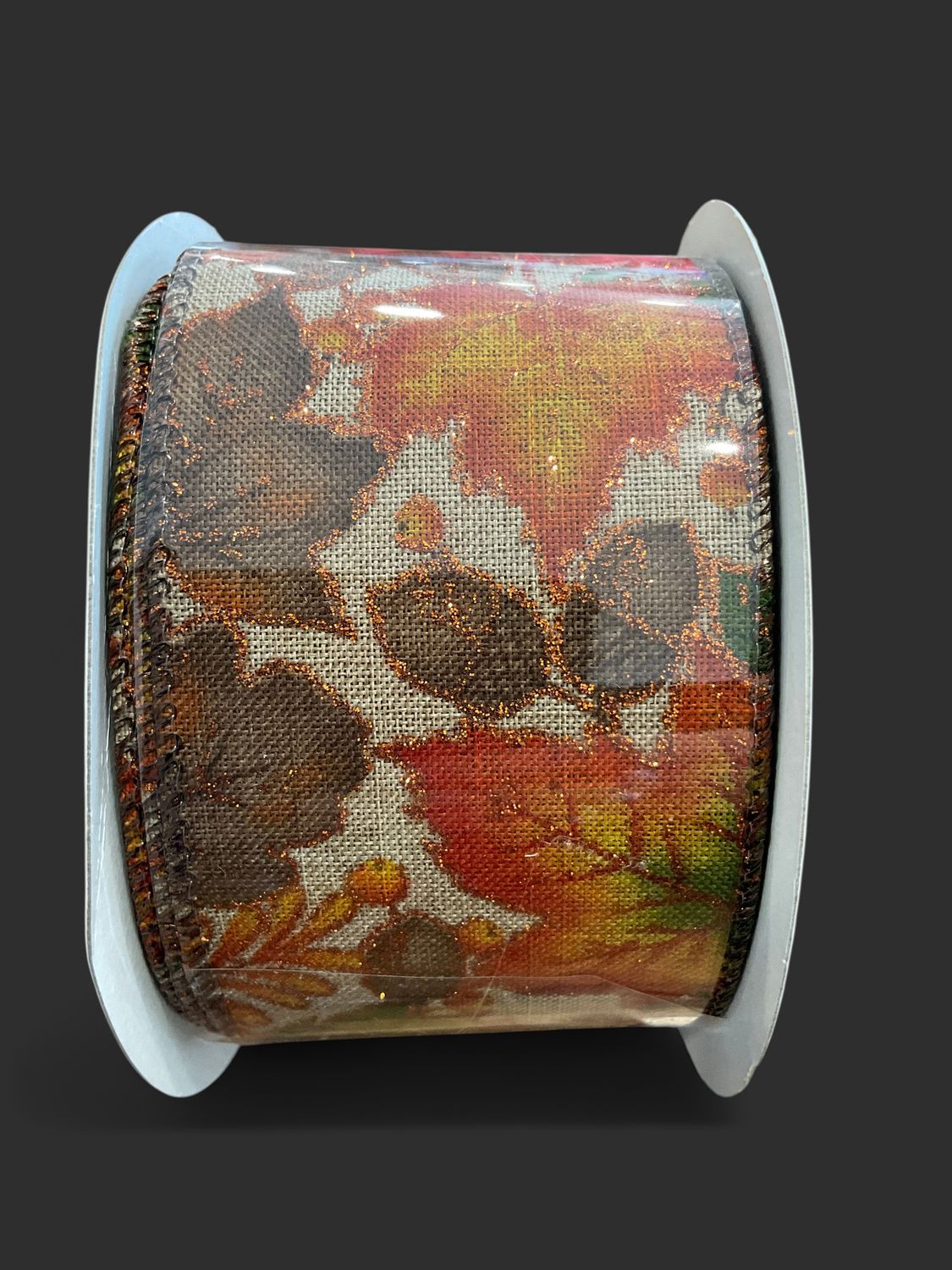 Leaf Multi color linen Glitter ribbon natural