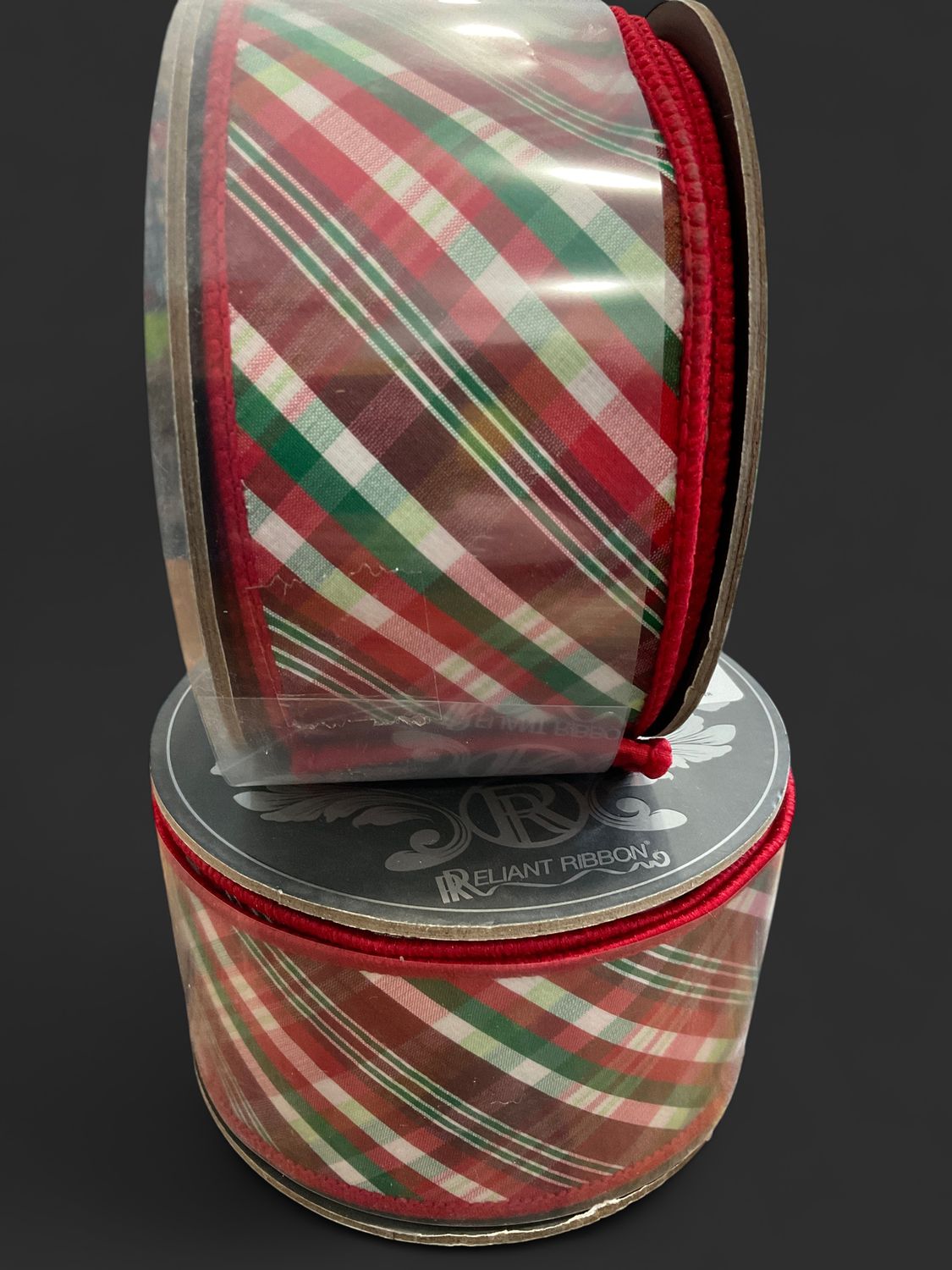 Spearmint, diagonal plaid ribbon, red/ green