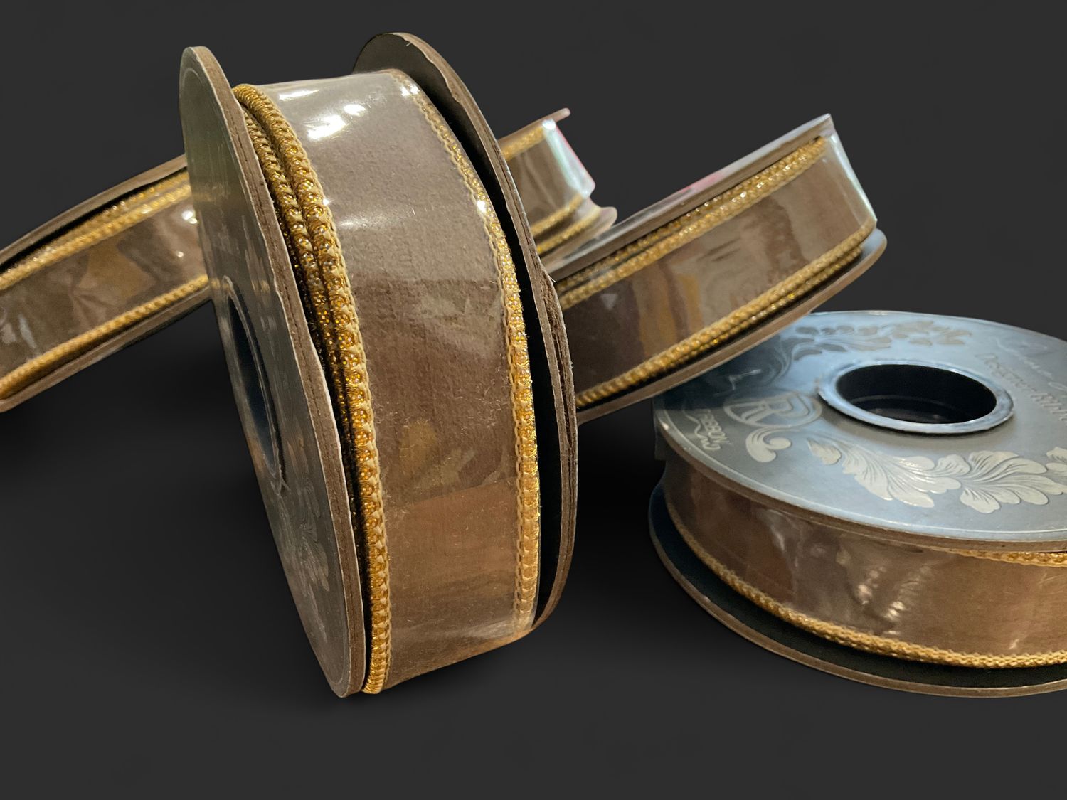 Velvet touched deluxe, metallic brown ribbon