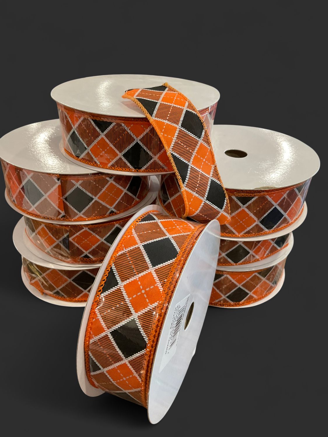 Check diamond season ribbon orange/black