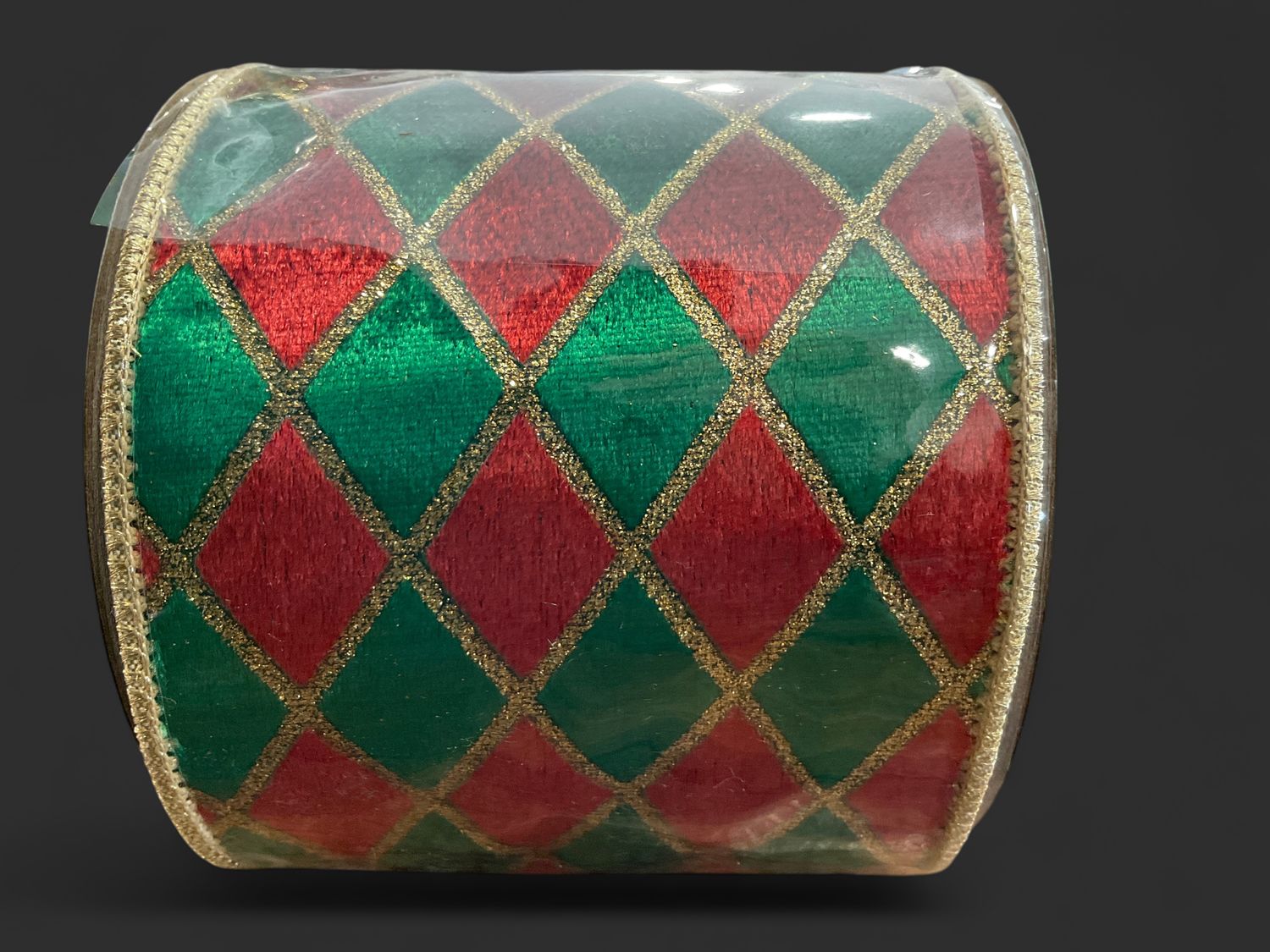 Diamond velvet metallic ribbon holiday green/red