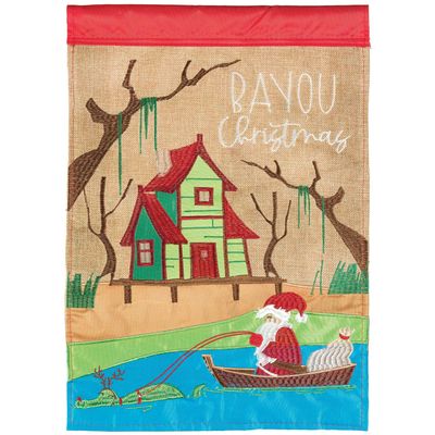 SANTA BAYOU CHRISTMAS FLAG BURLAP GARDEN