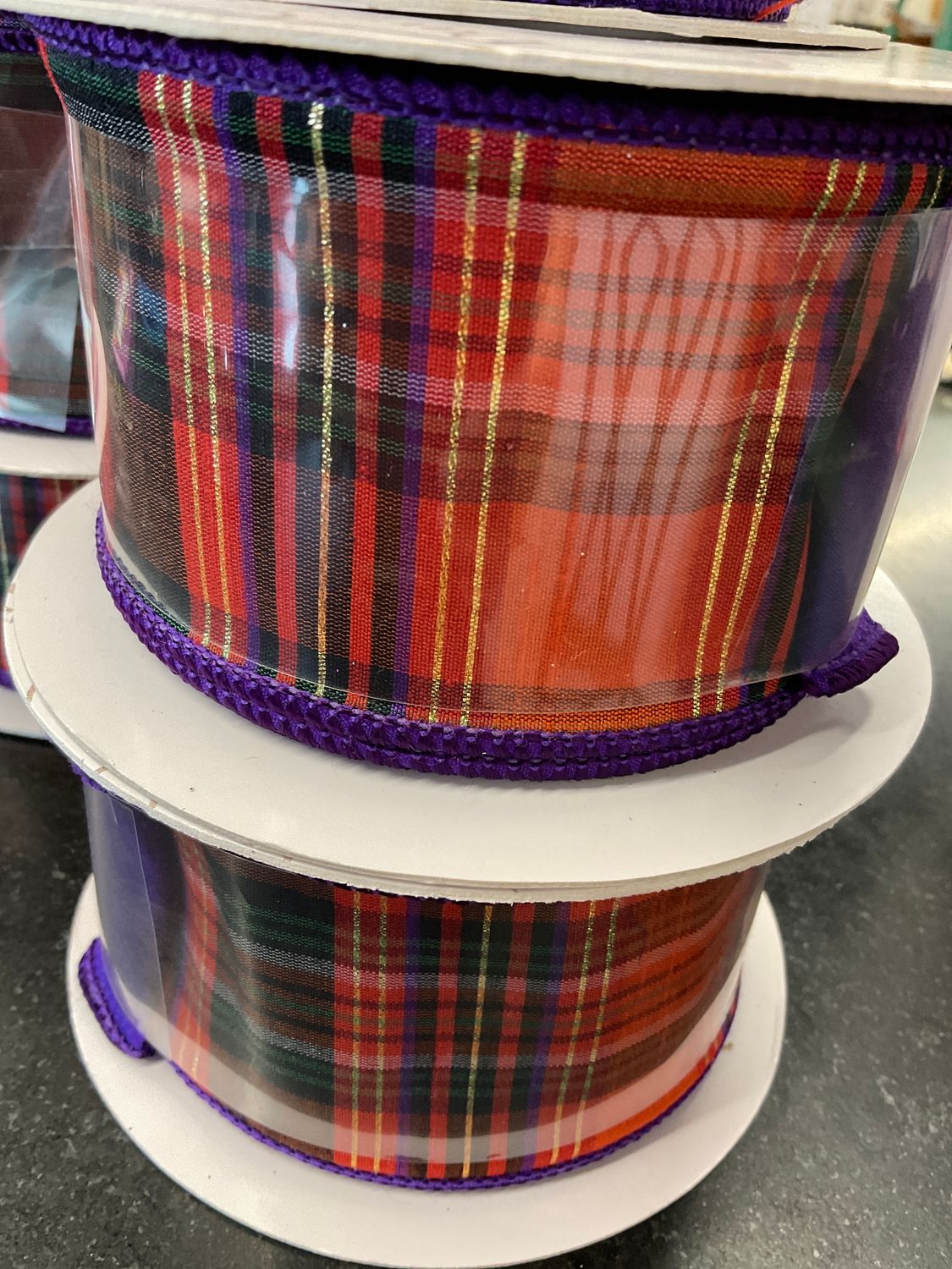 Orange black plaid ribbon