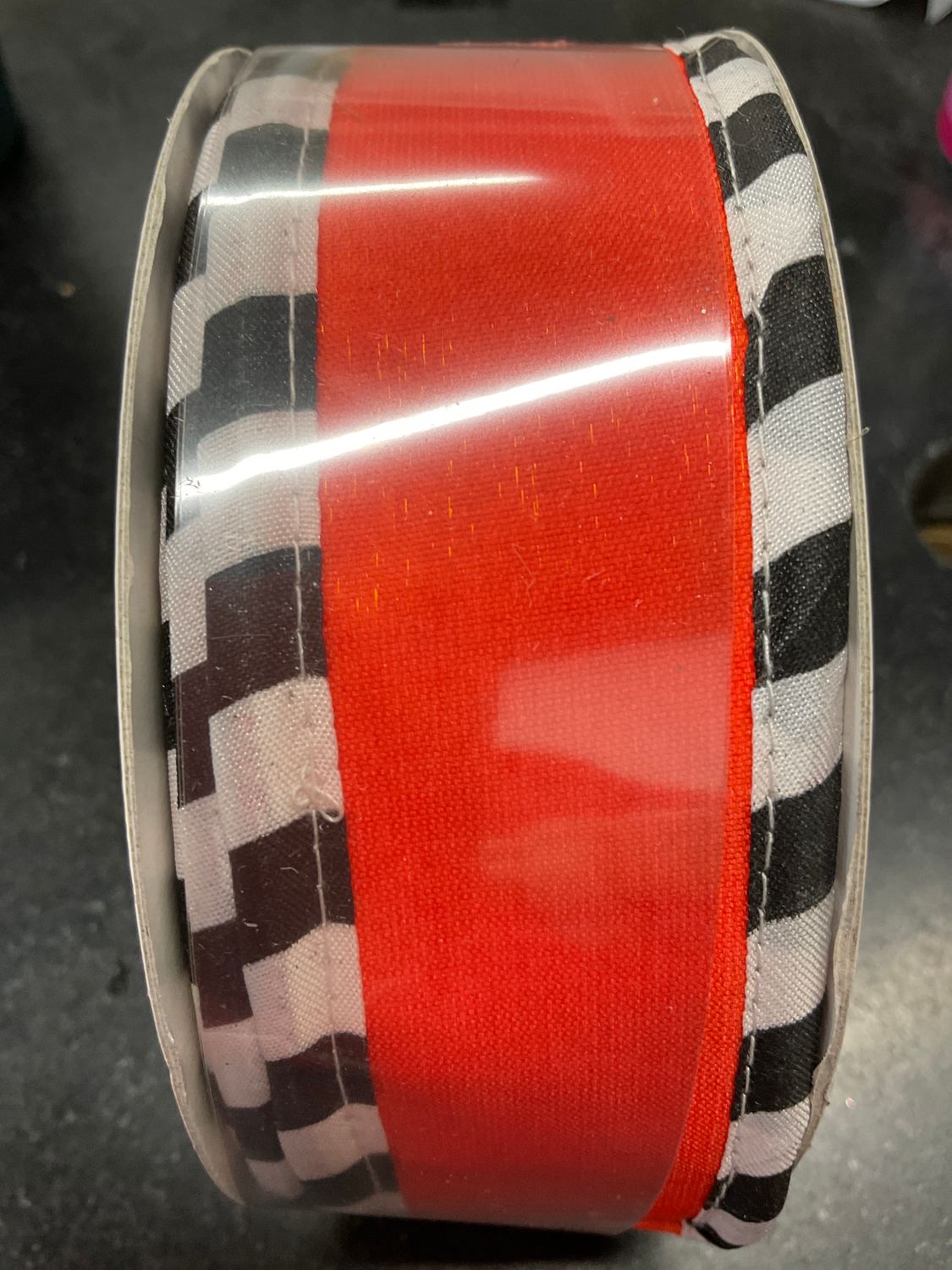 Orange Dupioni  ribbon with black/white block edge