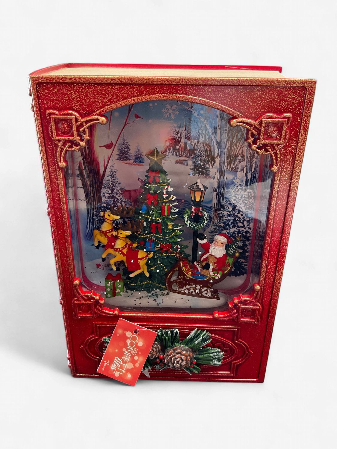 Lighted swirl Book Santa scene