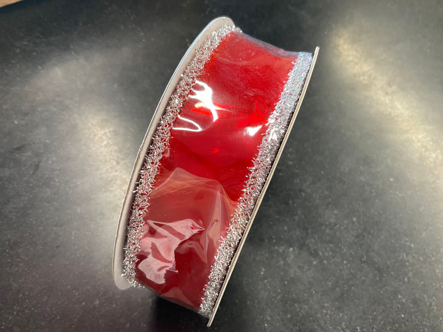 PVC red ribbon with tinsel