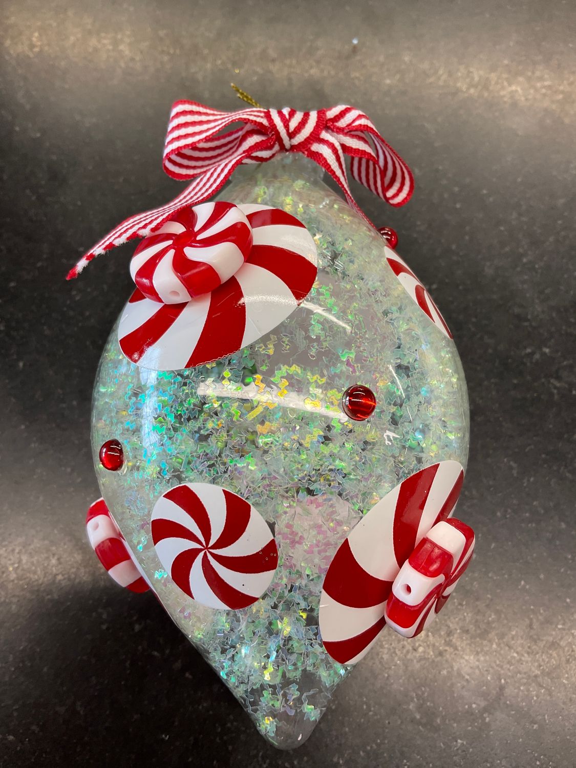 Iridescent glass peppermint candy ornament