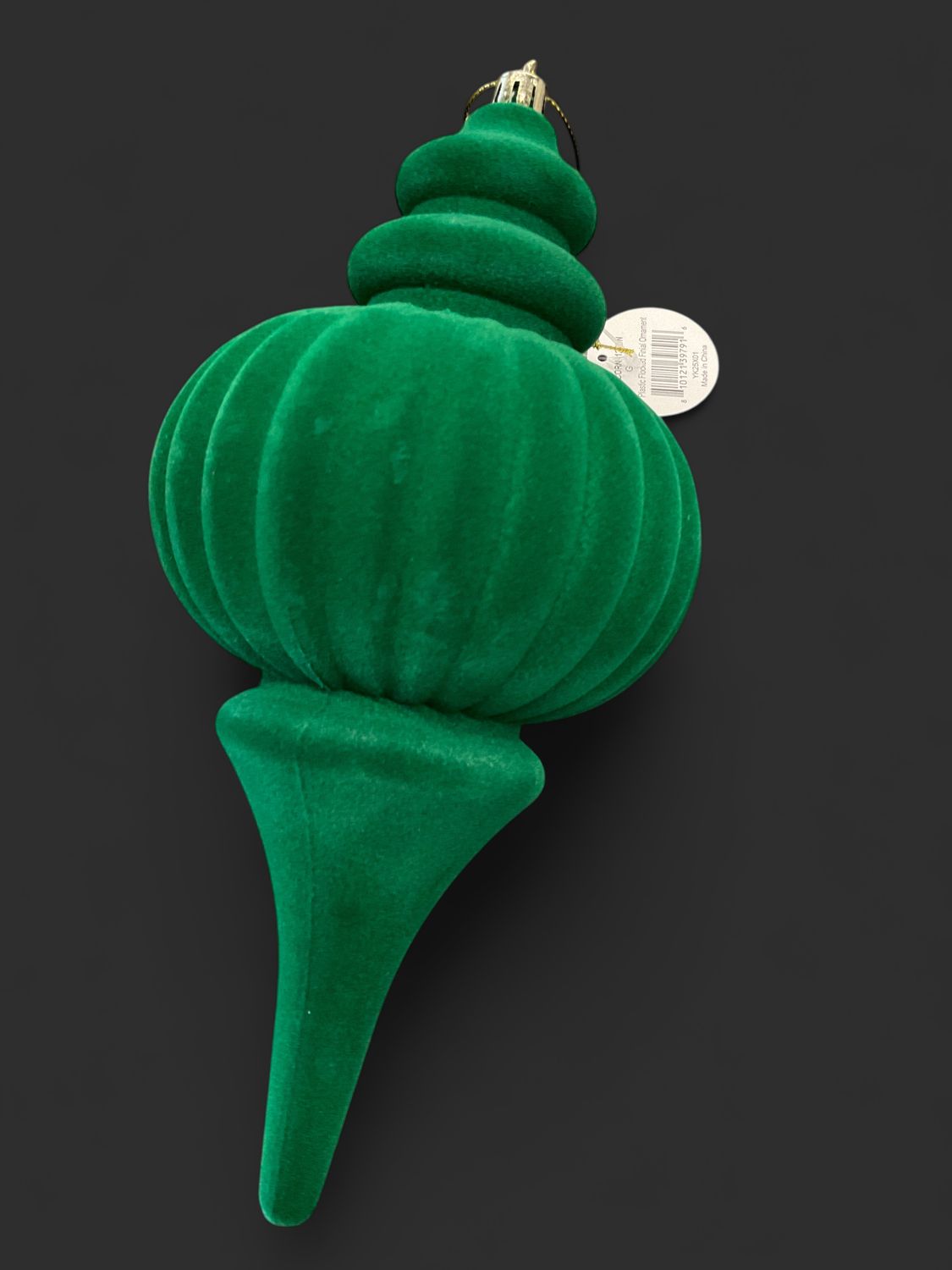 Green flocked finial ornament