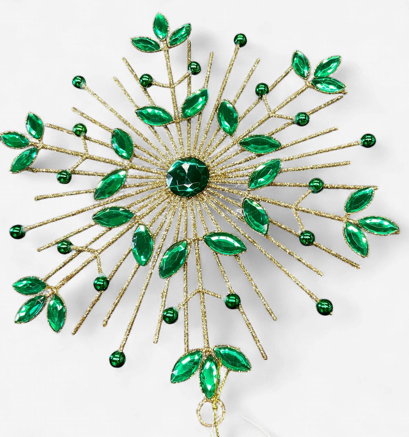 Jeweled metal glittered snowflake ornament green