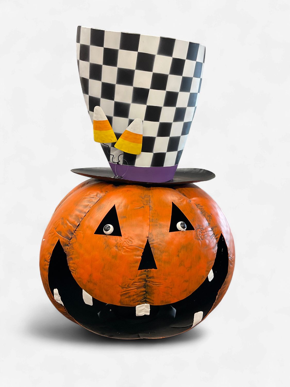 Crazy Halloween pumpkin with hat and mouth ready for candy