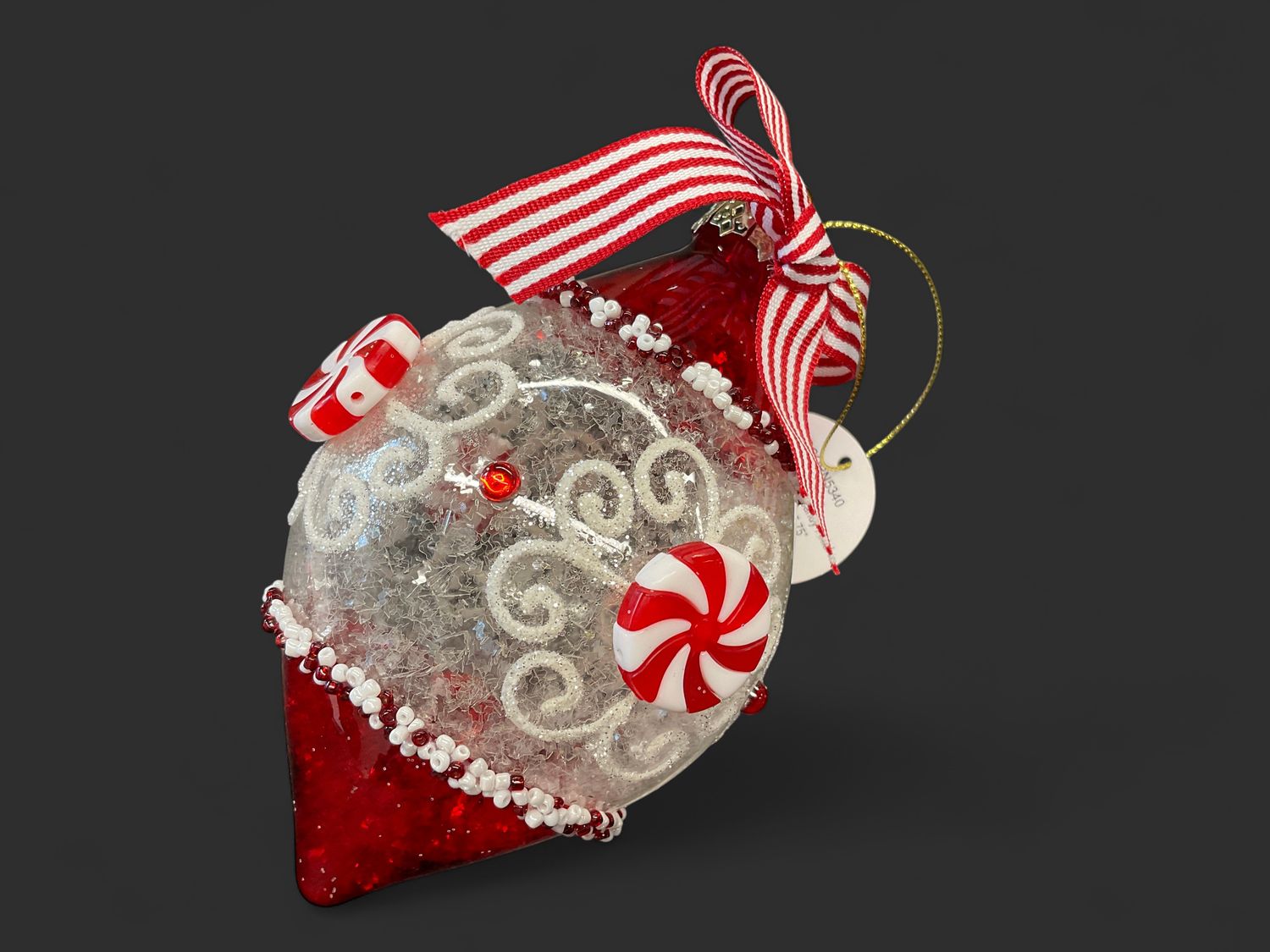 Glass peppermint, candy finial ornament