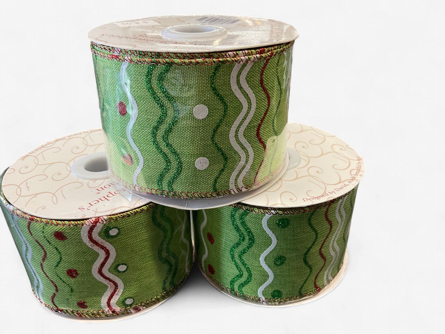 Bow lime linen ribbon with glitter design