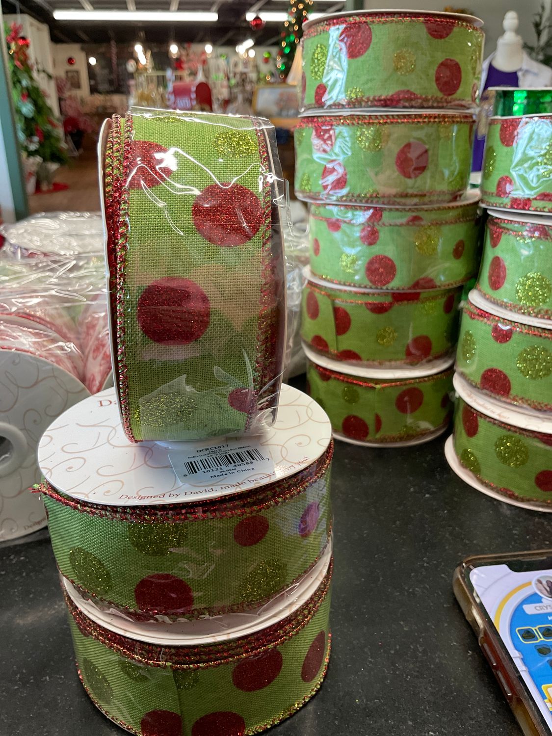Polkadot pattern lime ribbon