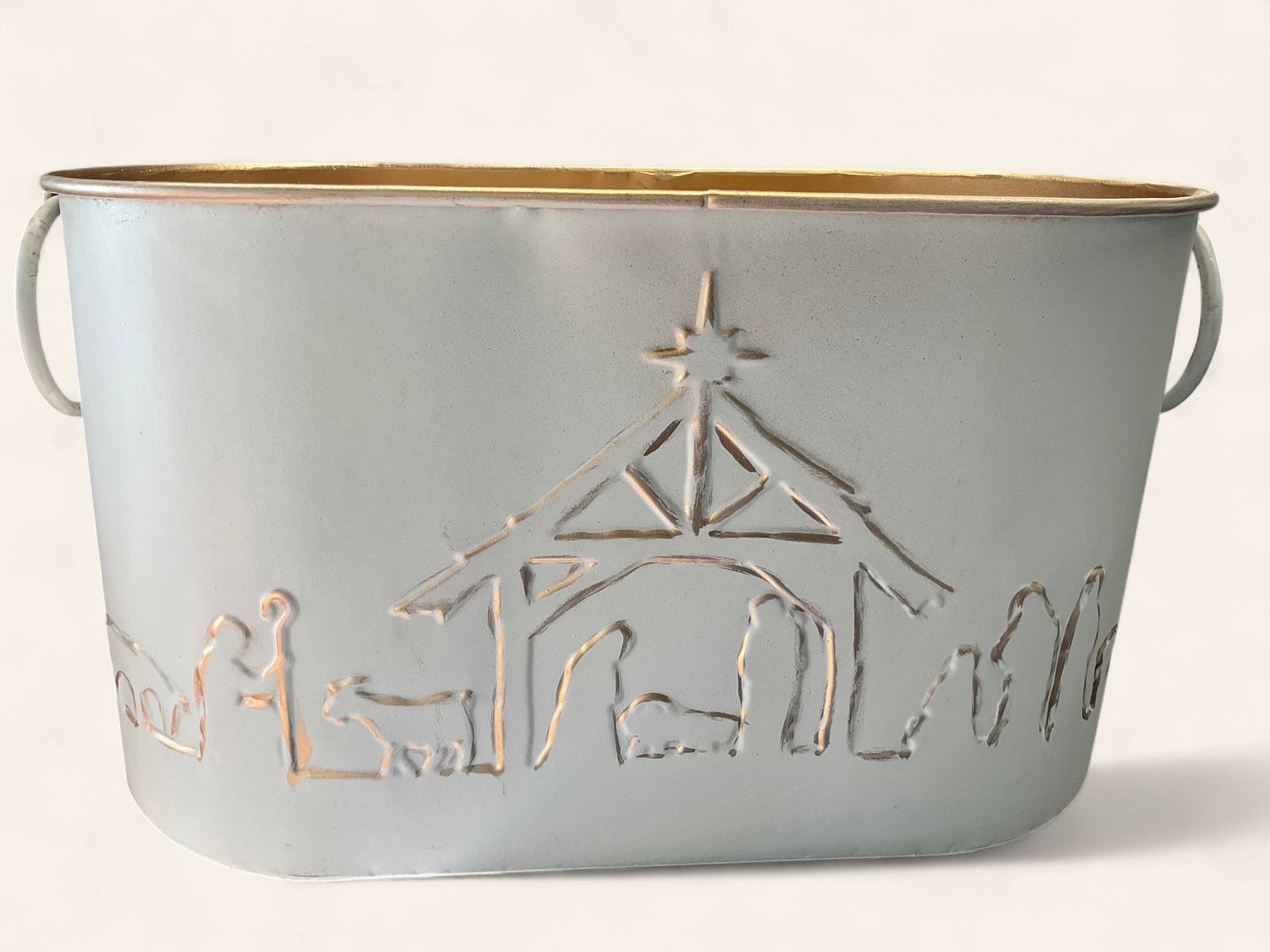 White nativity, embossed containers