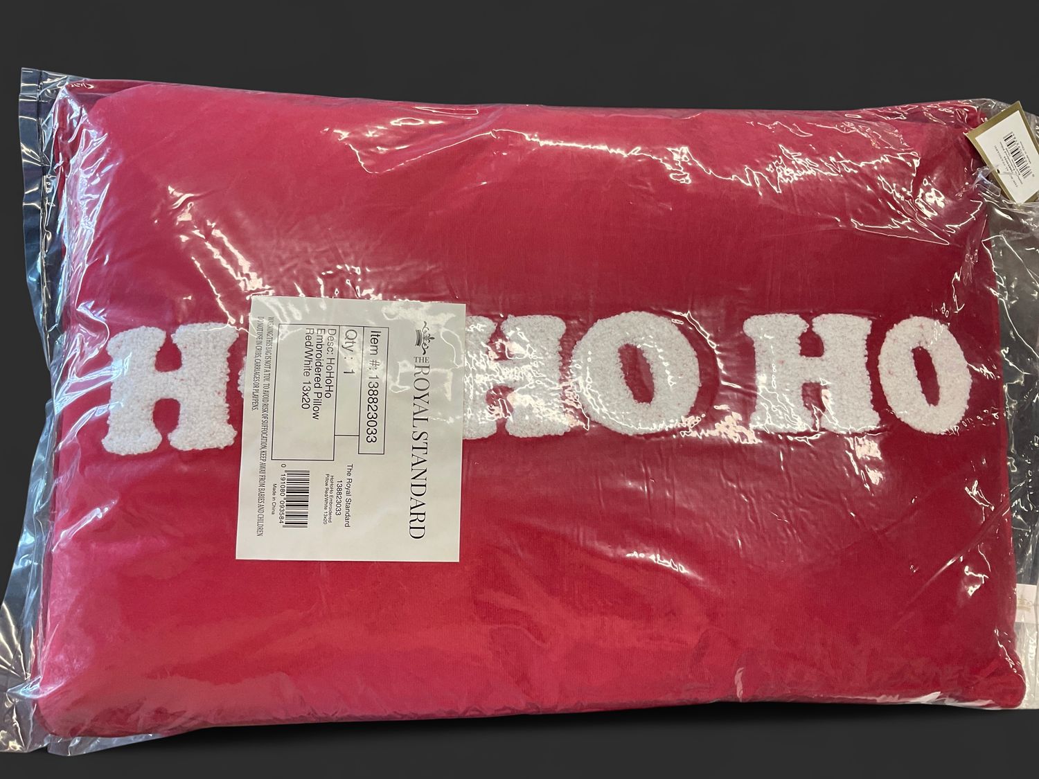 Ho ho ho embroidered pillow red/white