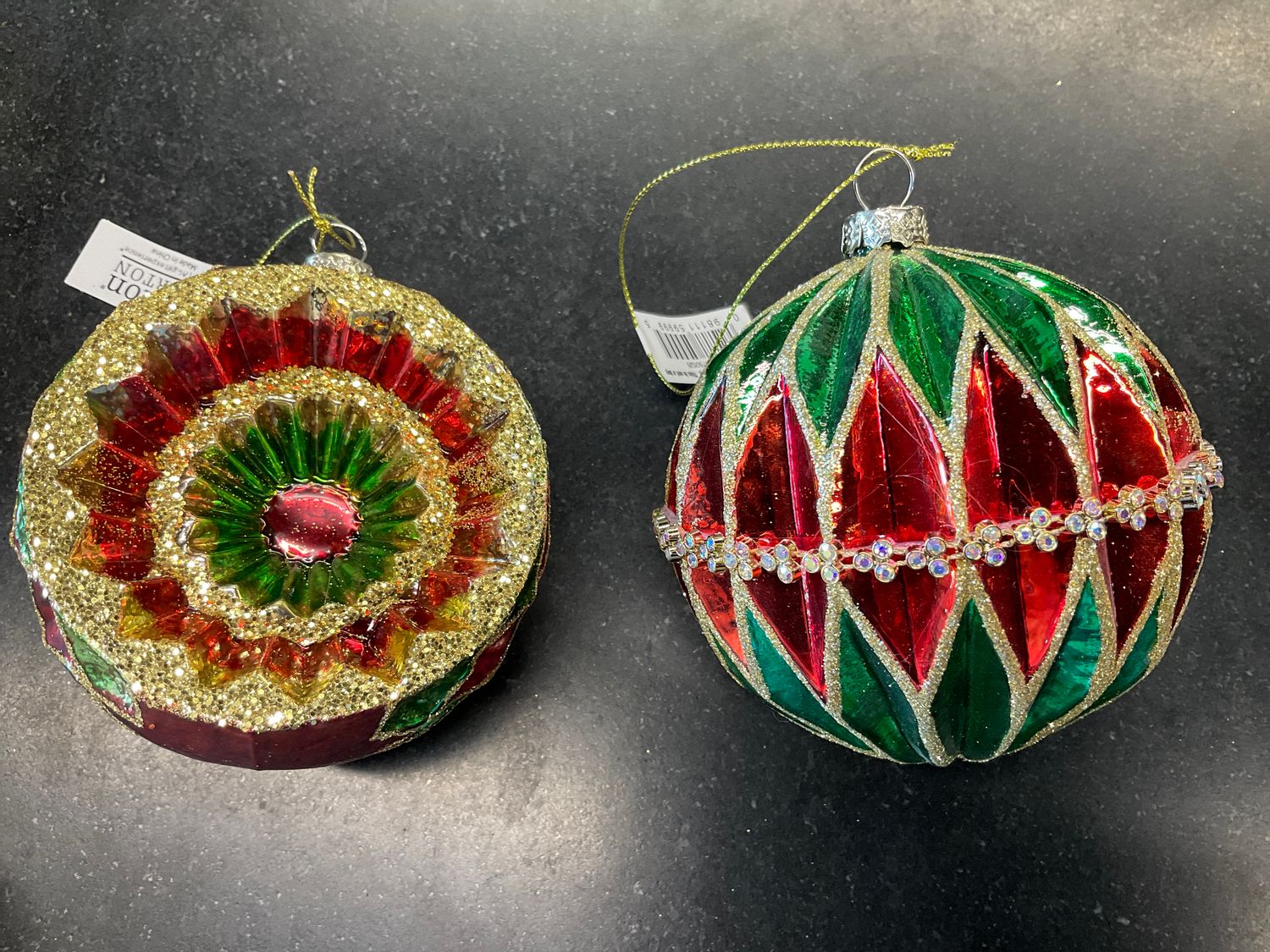 Sparkly, red and green ornament