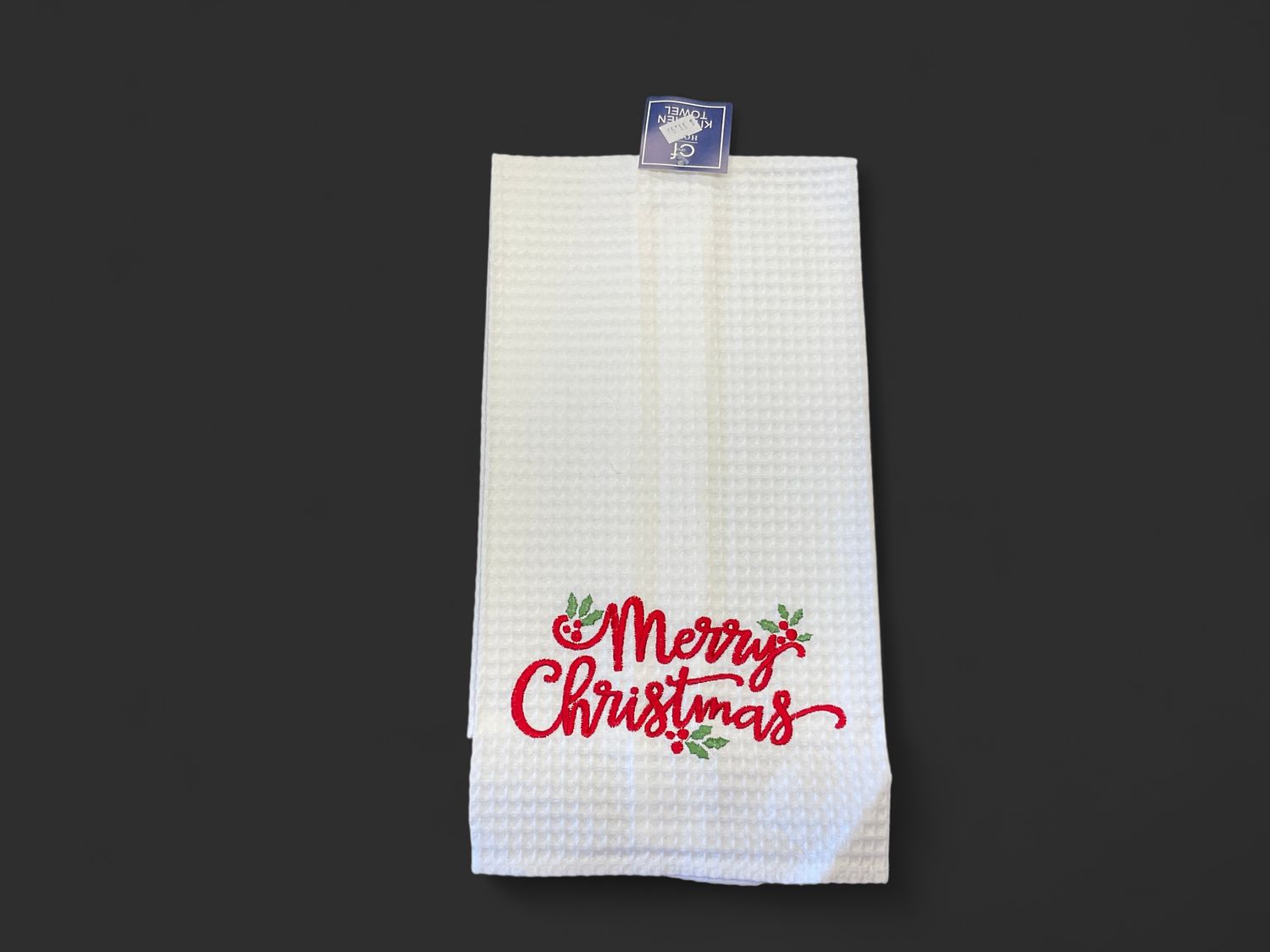Merry Xmas Holly leaves towel