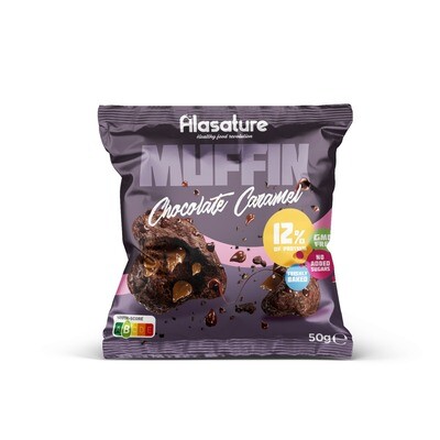 Alasature. Muffins High Protein, Chocolate Caramel, With Sweeteners, Freshly Baked, No Added Sugars, GMO Free.