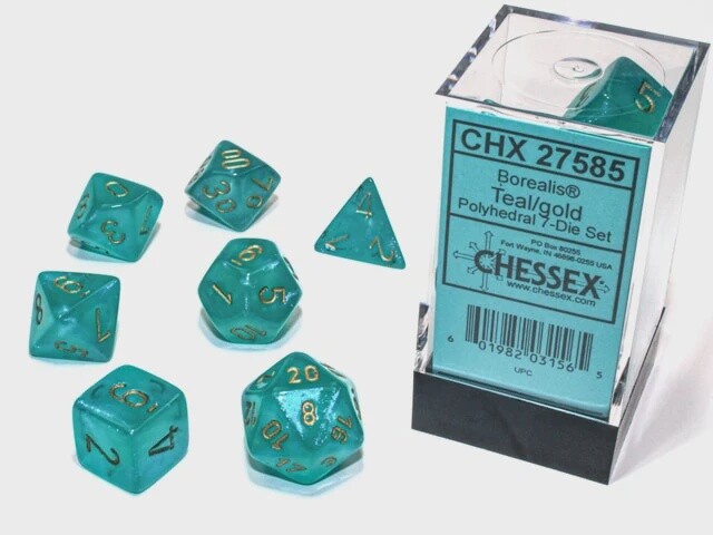 Borealis Teal/Gold Polyhedral 7-Die Set