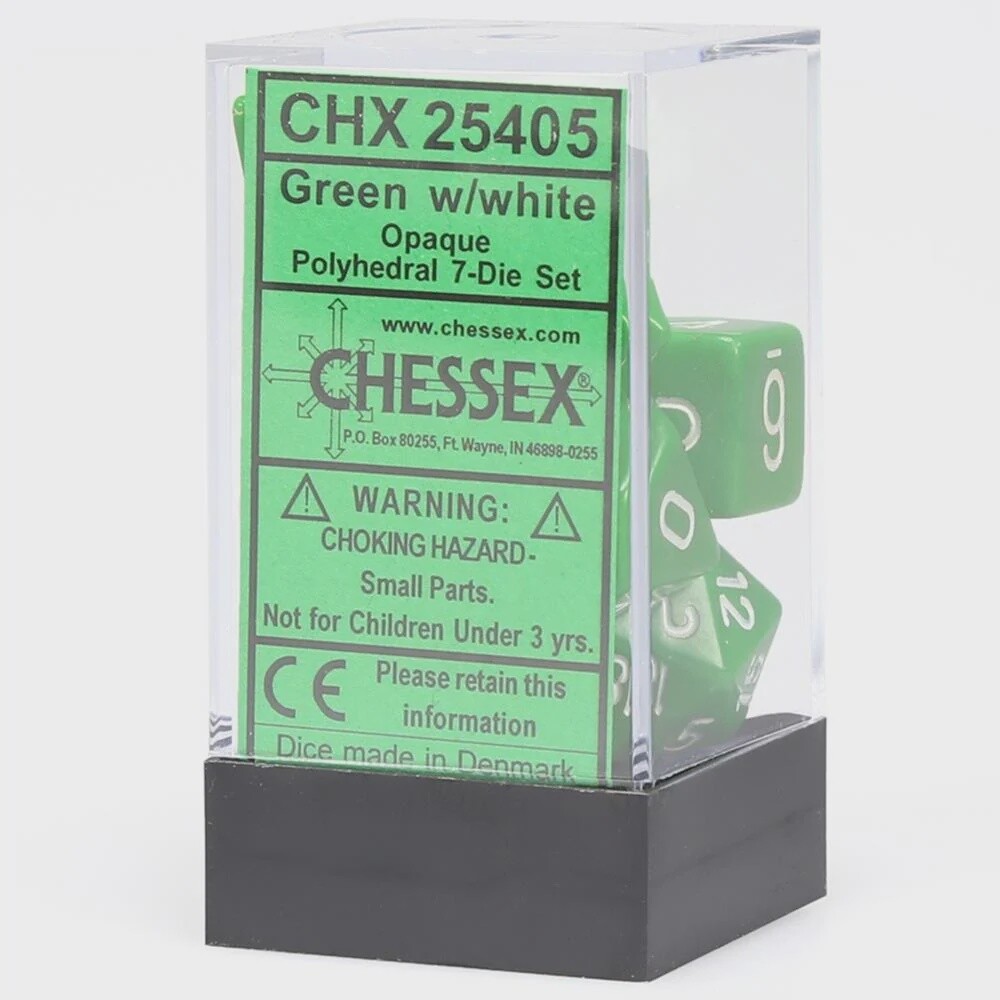 Opaque Green/White Polyhedral 7-Die Set