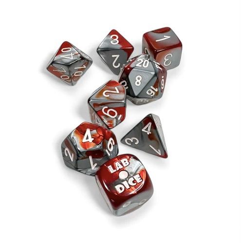Lab Dice Gemini Red-Steel/white Polyhedral 7-Die Set
