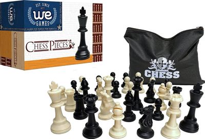 Plastic Staunton Chess Pieces - Black &amp; Cream 3-3/4” King in Bag