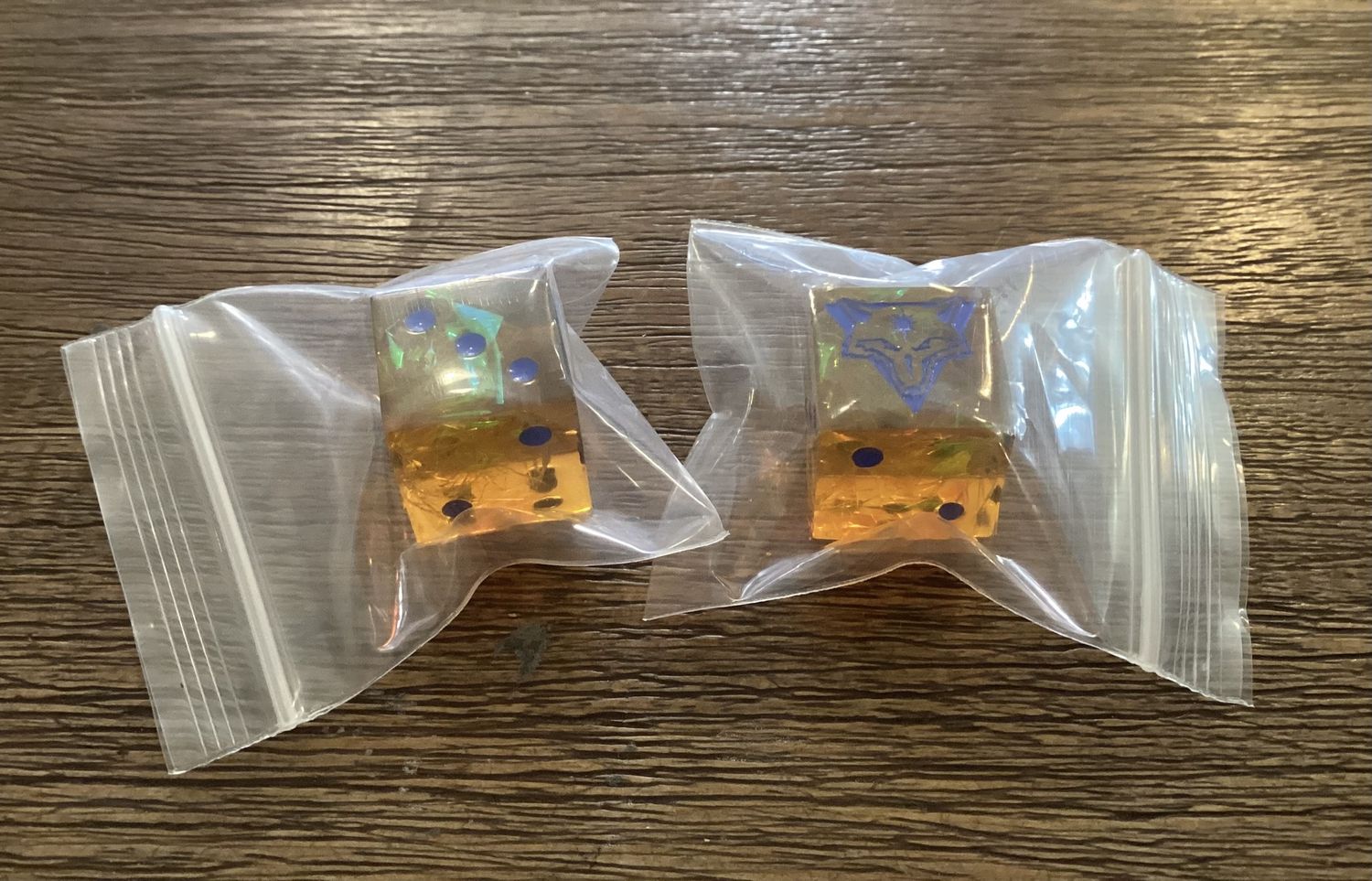 Laser Etched Clan Coyote Dice Pair