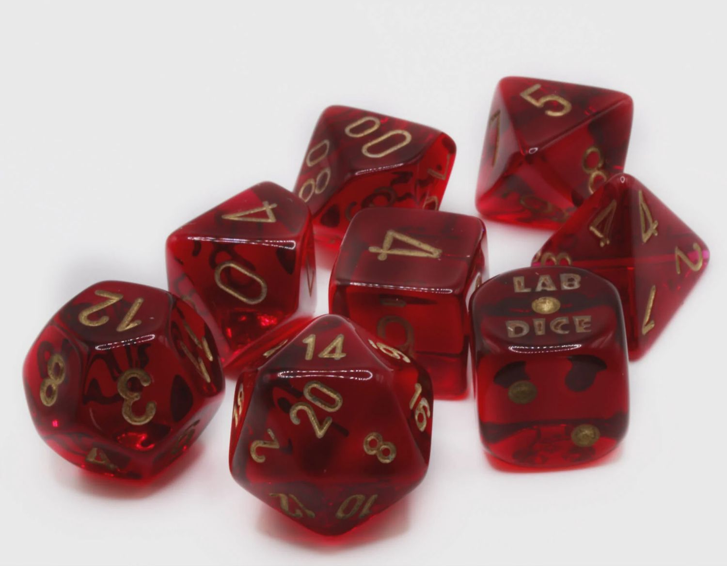 Lab Dice Translucent Crimson Gold