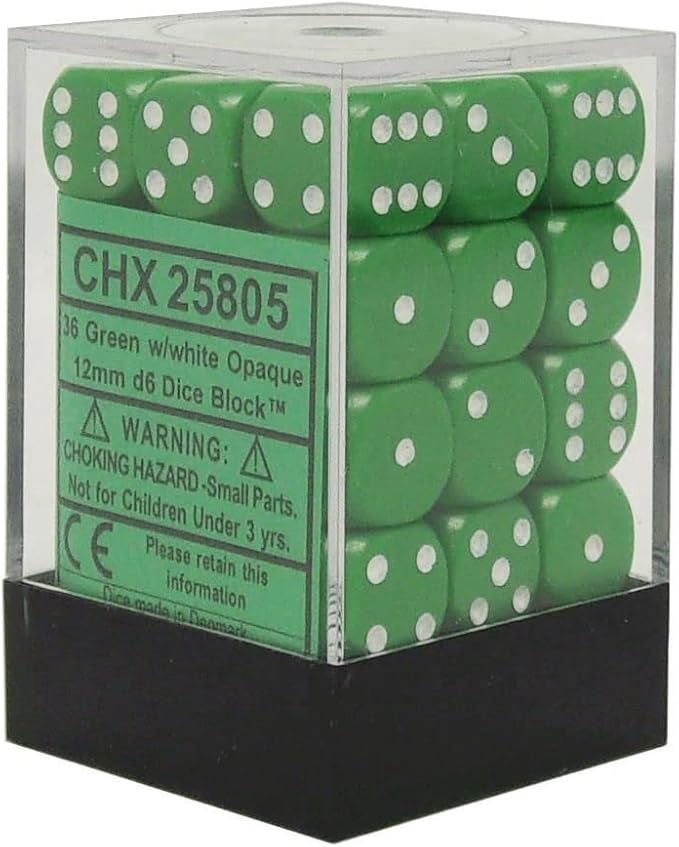 Chessex D6 Dice 12mm Opaque Green/White