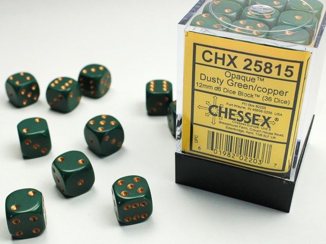Chessex D6 Dice 12mm Opaque Dusty Green/Copper