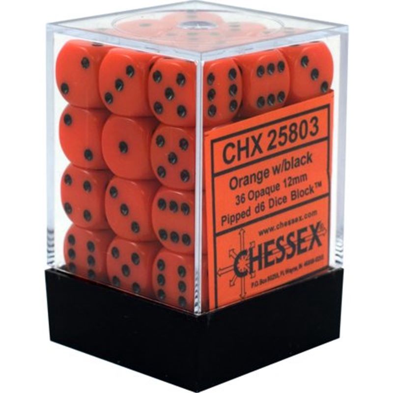 Chessex D6 Dice 12mm Opaque Orange/black