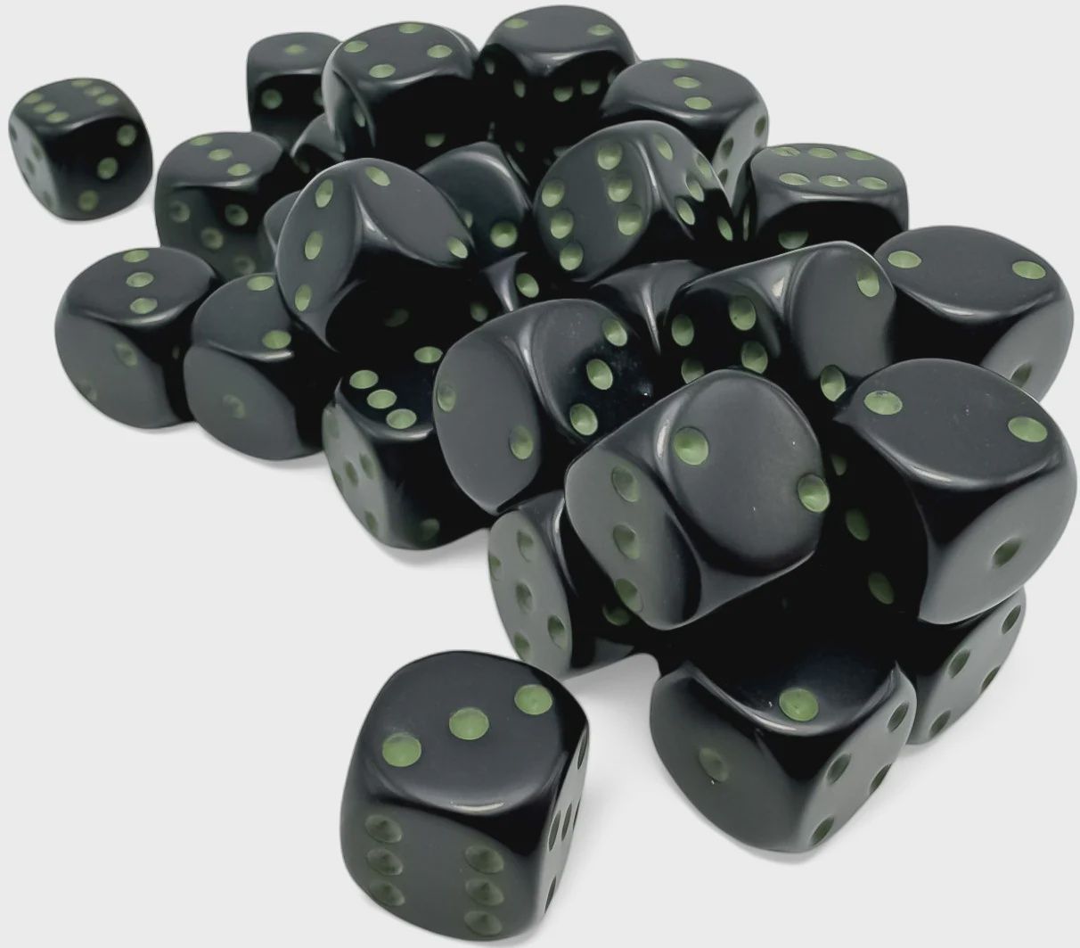 Chessex D6 Dice 12mm Opaque Black/green