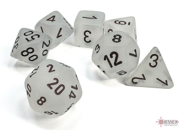 Chessex Frosted Clear/Black Polyhedral 7-Dice Set