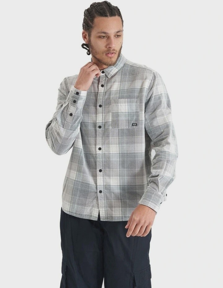 Match Cord Long Sleeve Shirt, Colour: Silver Pine/White Check, Size: S
