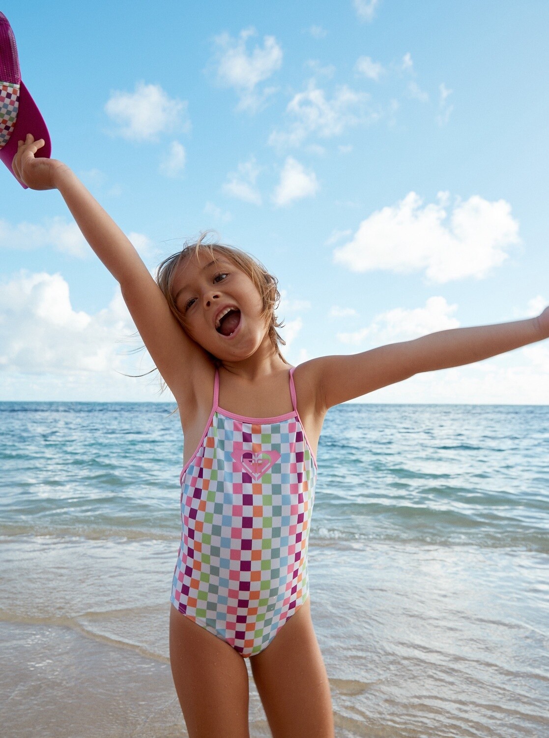 RAINBOW CHECK ONE PIECE SPORTY, Colour: BRIGHT WHITE CHECK CHECK, Size: 2