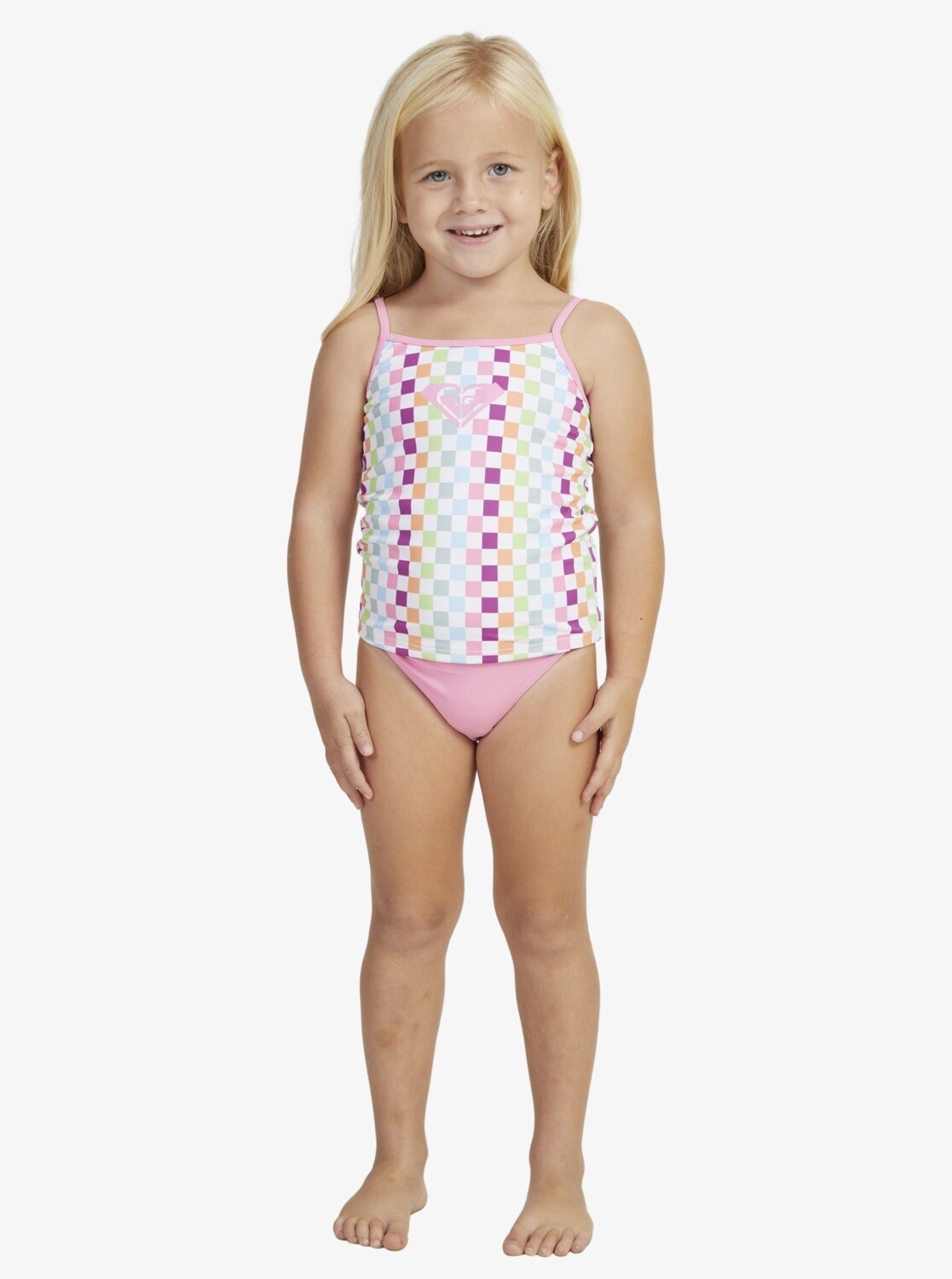 RAINBOW CHECK TWO PIECE TANKINI SET, Colour: BRIGHT WHITE CHECK CHECK, Size: 2