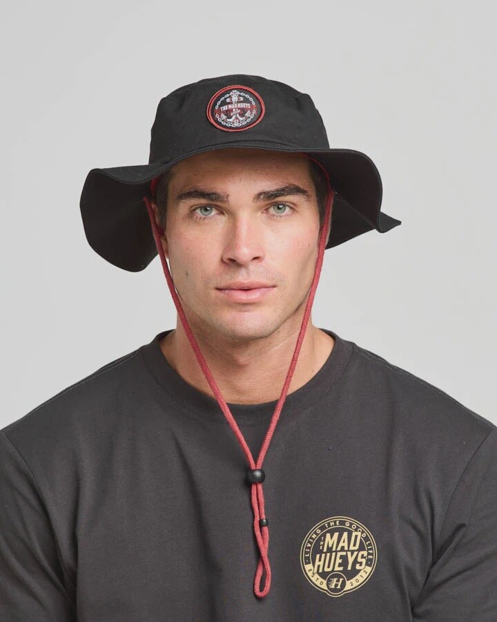 CHAINED ANCHOR | WIDE BRIM HAT - BLACK, Colour: BLACK, Size: S/M