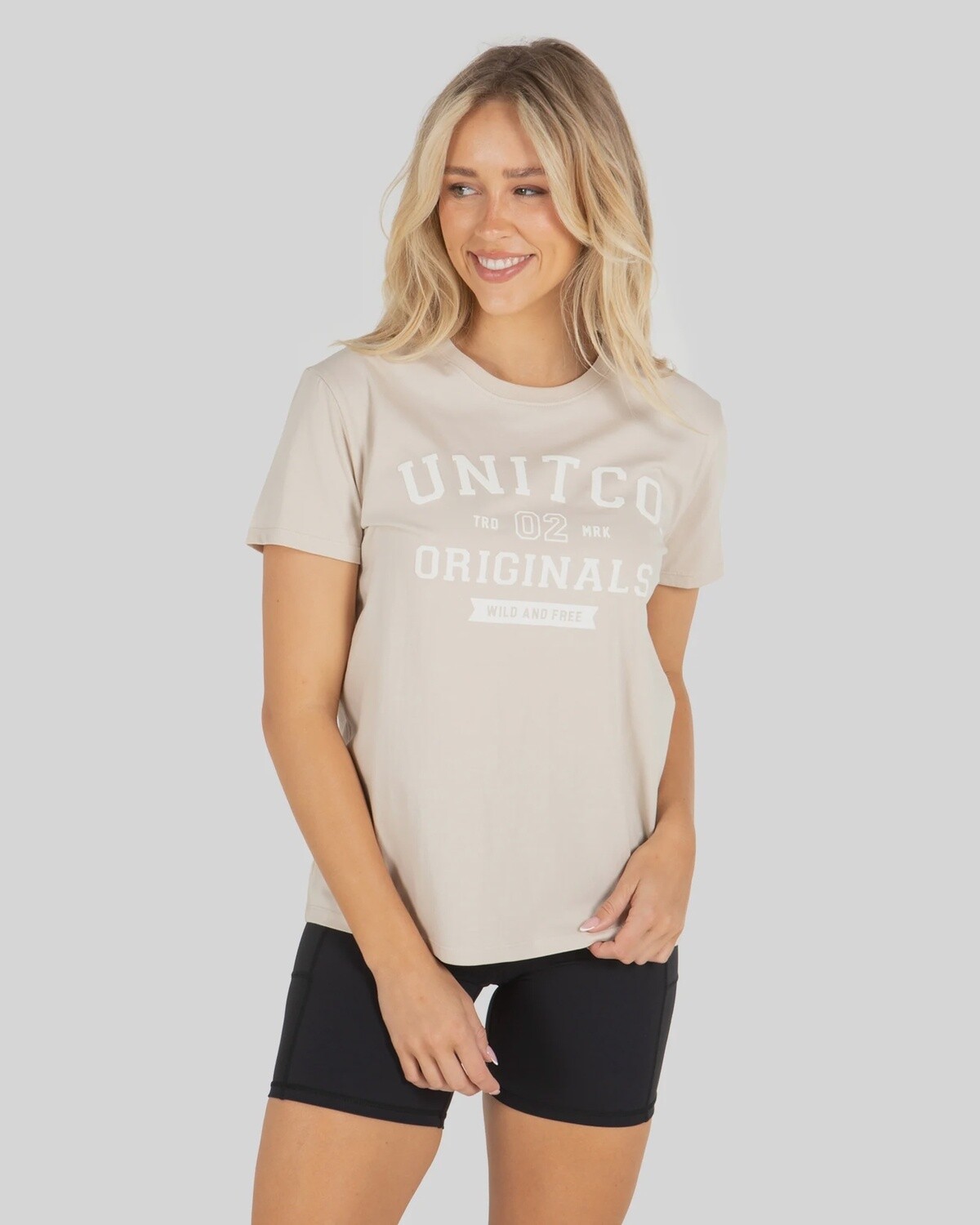 LADIES TEE-COLLEGE, Colour: CEMENT, Size: 8
