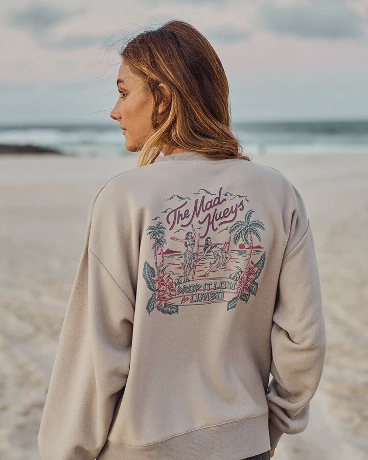 THE MAD HUEY&#39;S| DROP IT LOW FOR LIMBO | WOMENS CREW - STONE