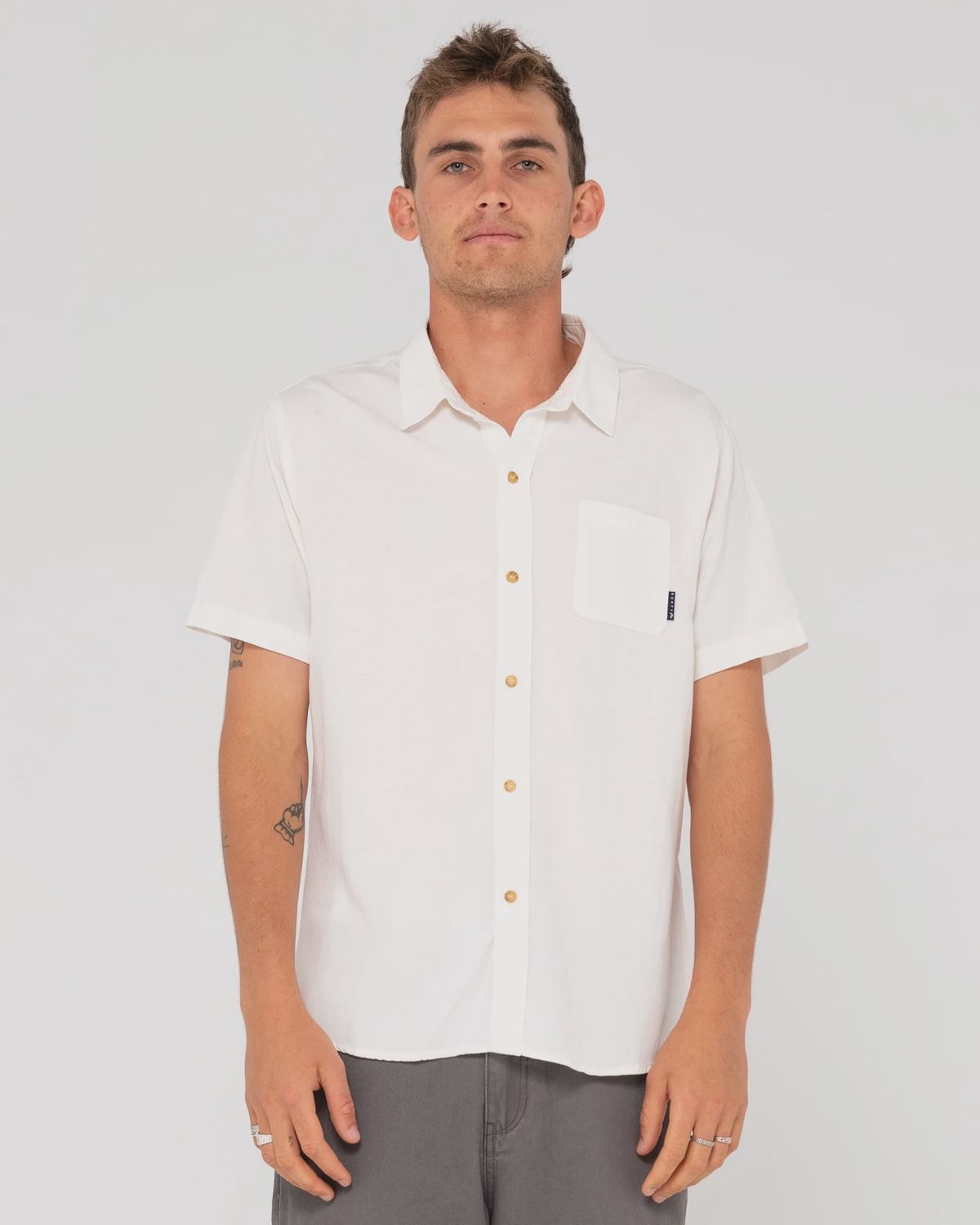 RUSTY| OVERTONE SHORT SLEEVE LINEN SHIRT