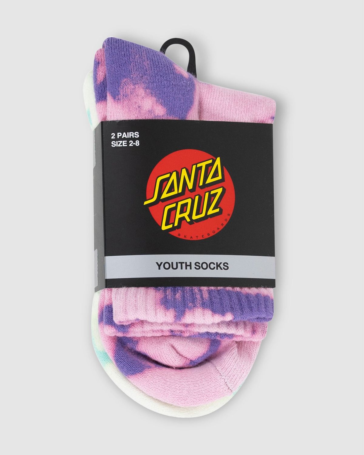 SANTA CRUZ| OTHER DOT MID SOCK 2 PACK - GIRLS, Colour: PALE PINK T-DYE/LIGHT GREEN T-DYE, Size: 2-8
