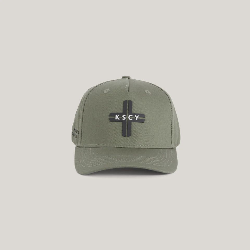 KISS CHACEY| CHARON 5 PANEL CURVED PEAK CAP, Colour: VETIVER, Size: OSFA