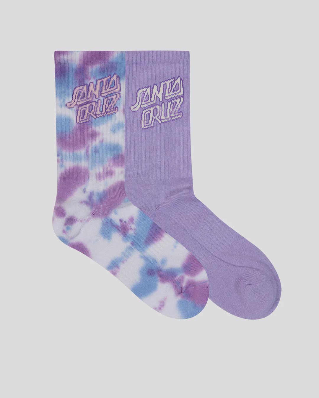 SANTA CRUZ | SCRAWL STACK CREW SOCK 2 PACK, Colour: VINTAGE BLUE TIE DYE PURPLE, Size: 6-10