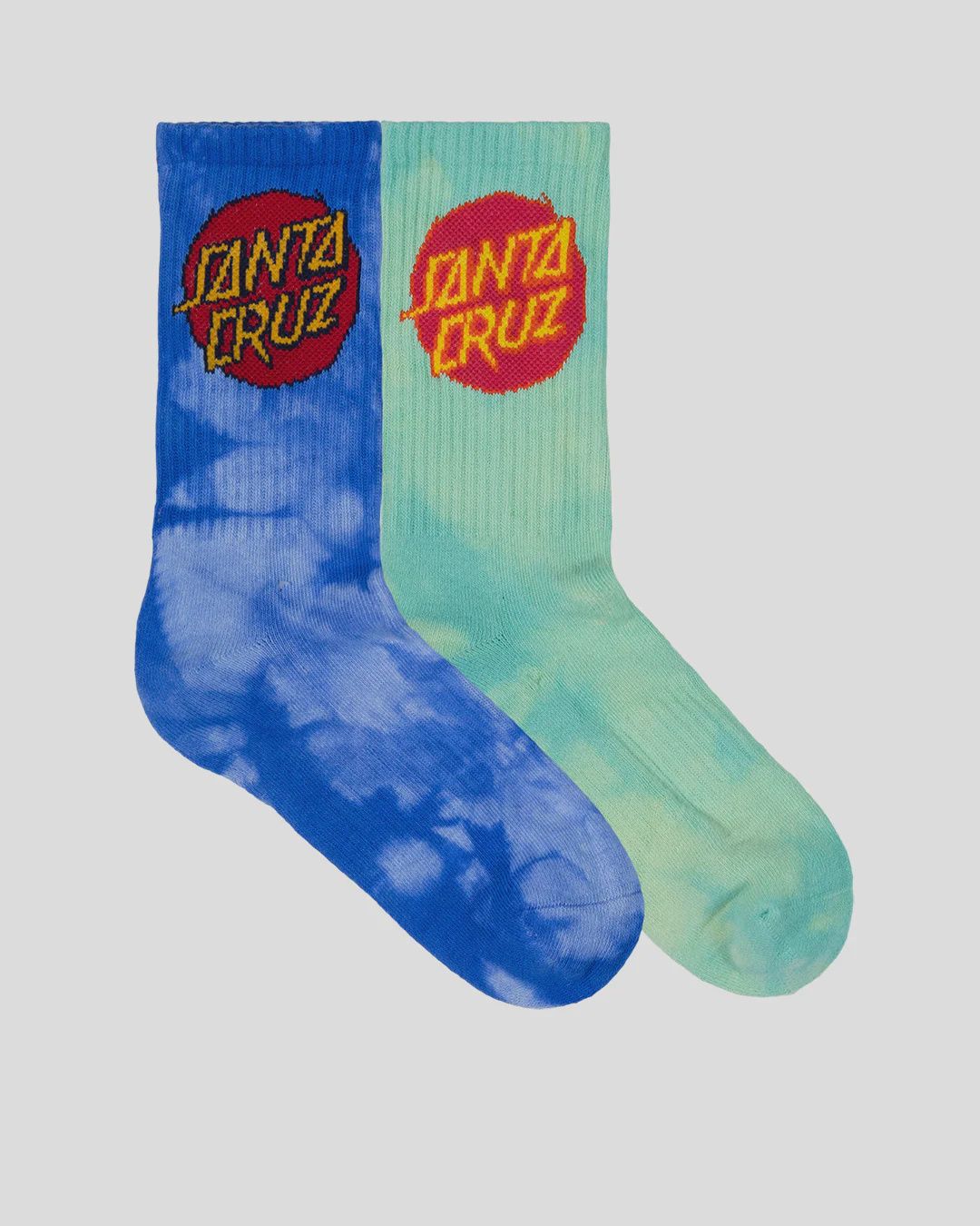 SANTA CRUZ | CRUZ DYE CREW SOCK 2 PACK, Colour: BLUE TIE DYE TEAL, Size: 2-8