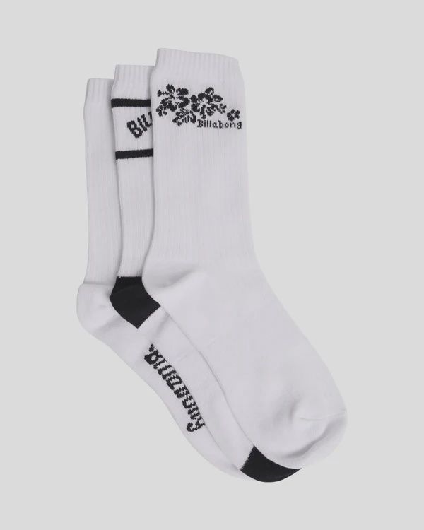 BILLABONG | GOOD TIMES 3 PACK NO SHOW SOCKS, Colour: BLACK WHITE, Size: OSFA