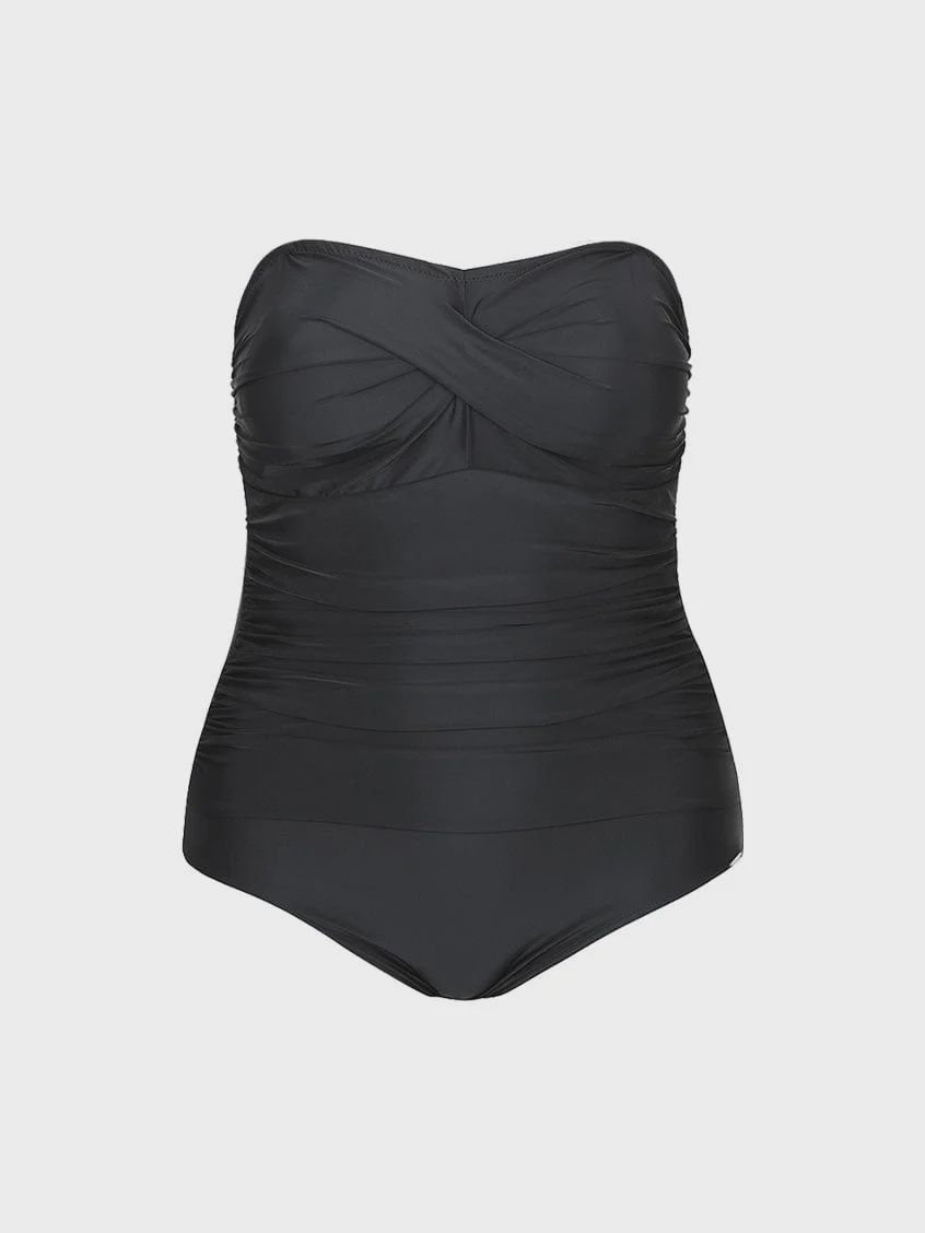 CAPRIOSCA | BLACK TWIST FRONT BANDEAU ONE PIECE SWIMSUIT